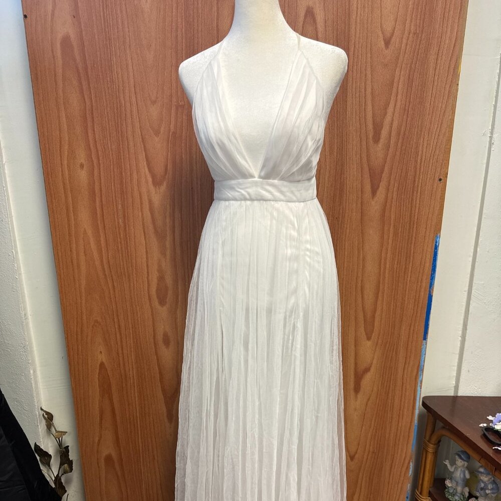 Windsor White Mesh Maxi Dress Criss Cross Back Adjustable Straps S Small